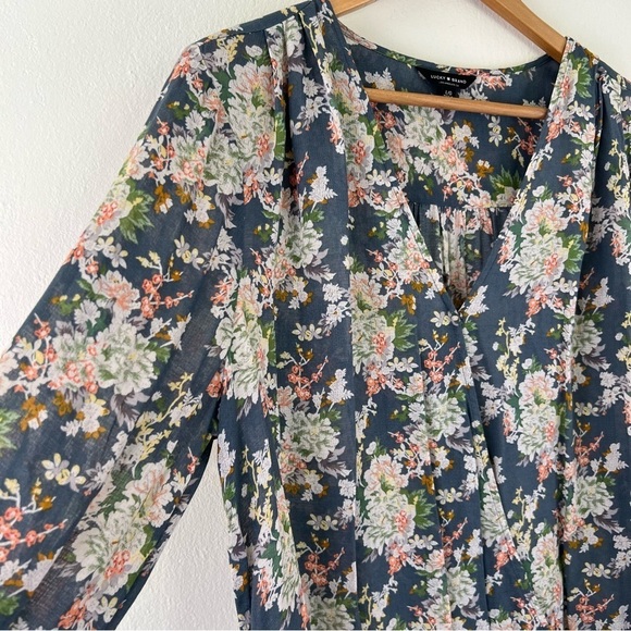 Lucky Brand Beautiful Floral Snap Wrap Long Sleeve Blouse L - Picture 7 of 14